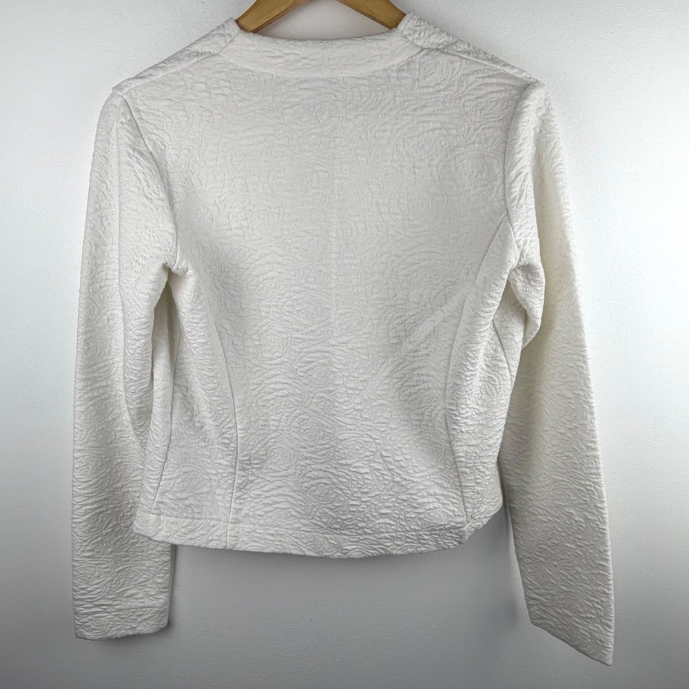 Esprit Womens White Textured Matelasse Open Front Cardigan Jacket Size M Pockets - Picture 7 of 12